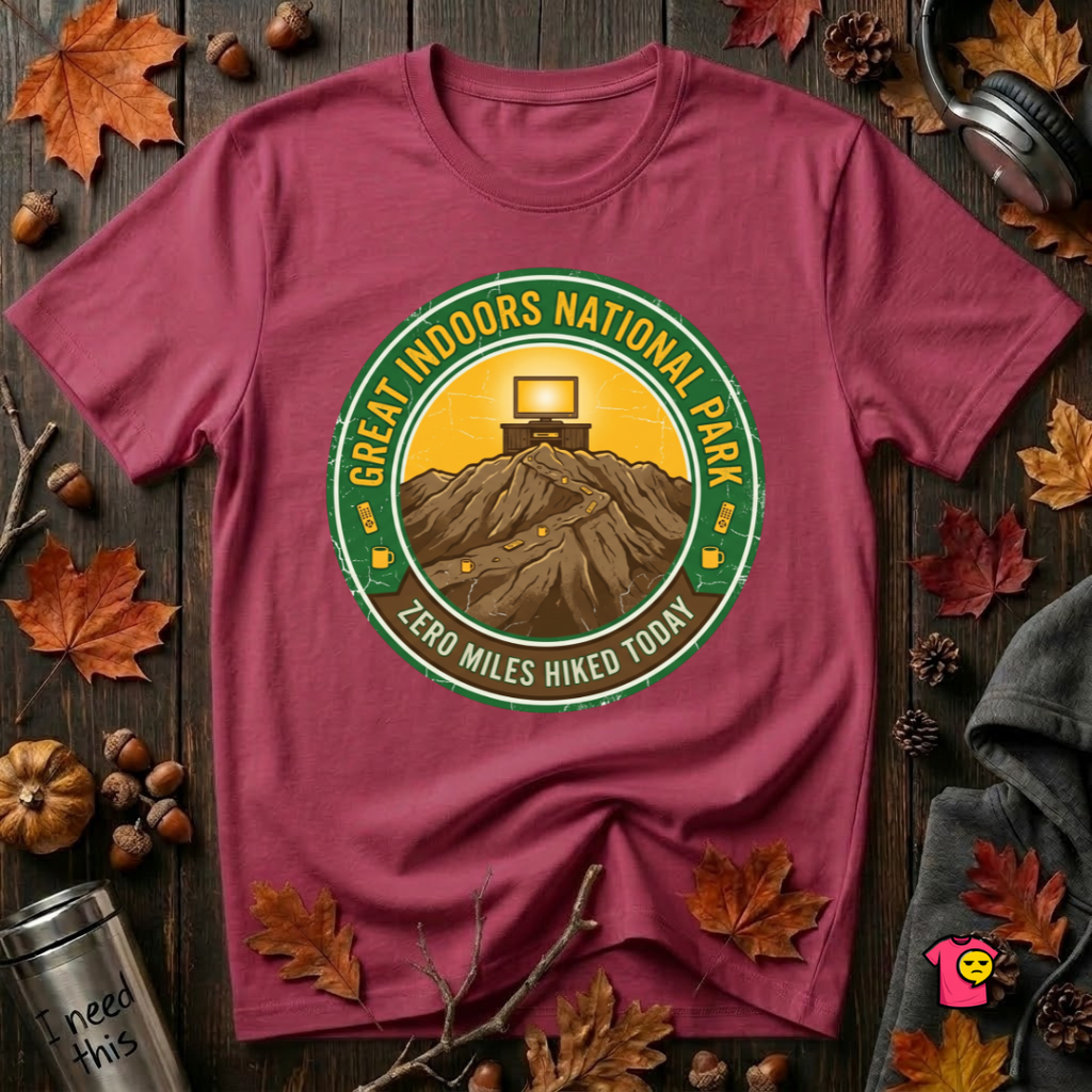 Great Indoors National Park sarcastic graphic t-shirt in Cardinal by Snarky Sarks