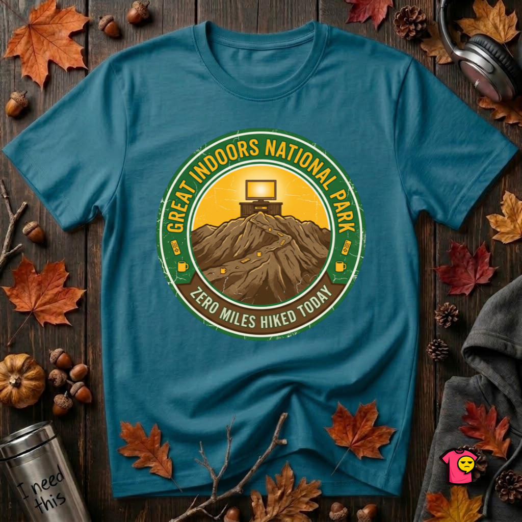 Great Indoors National Park sarcastic graphic t-shirt in Deep Teal by Snarky Sarks