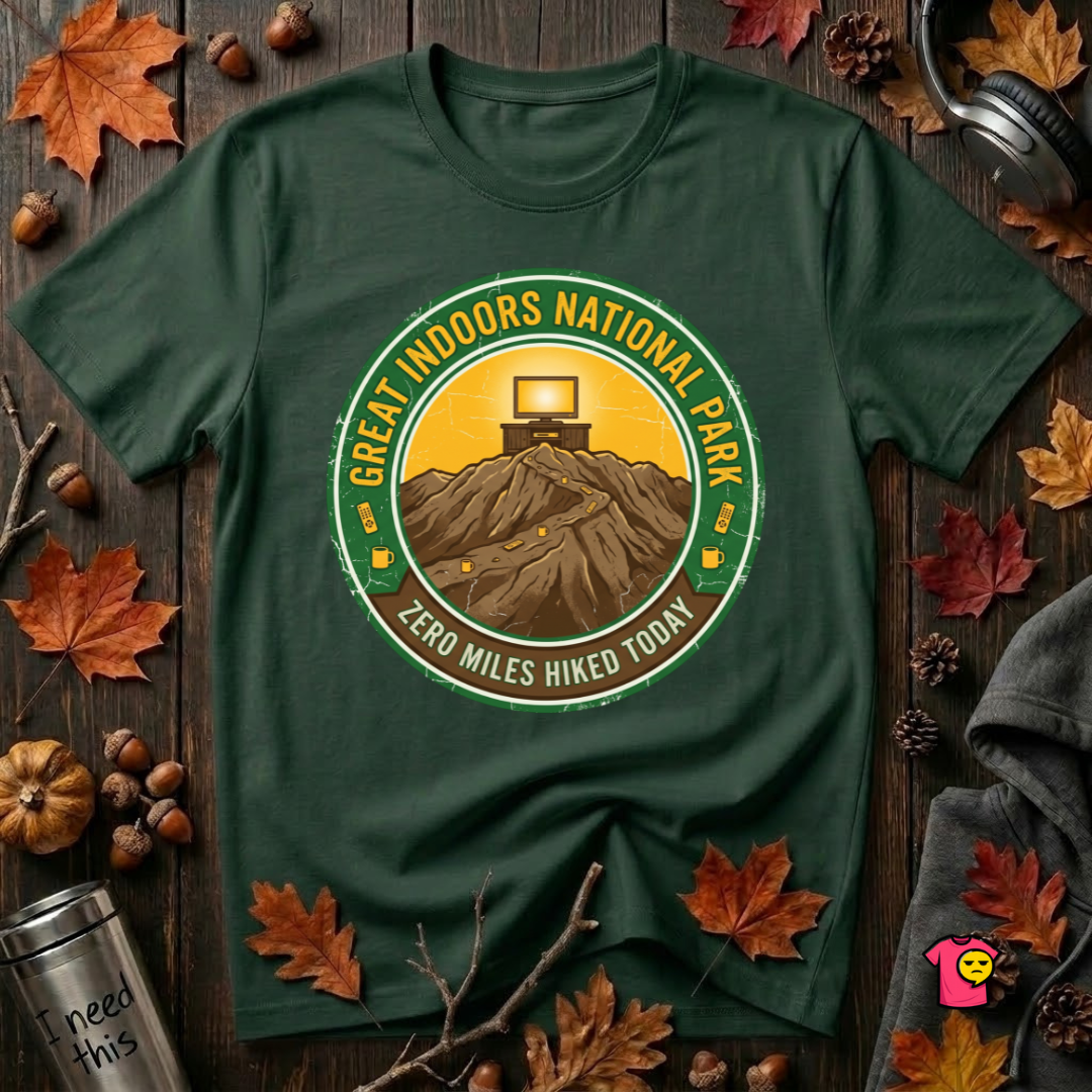 Great Indoors National Park sarcastic graphic t-shirt in Forest by Snarky Sarks