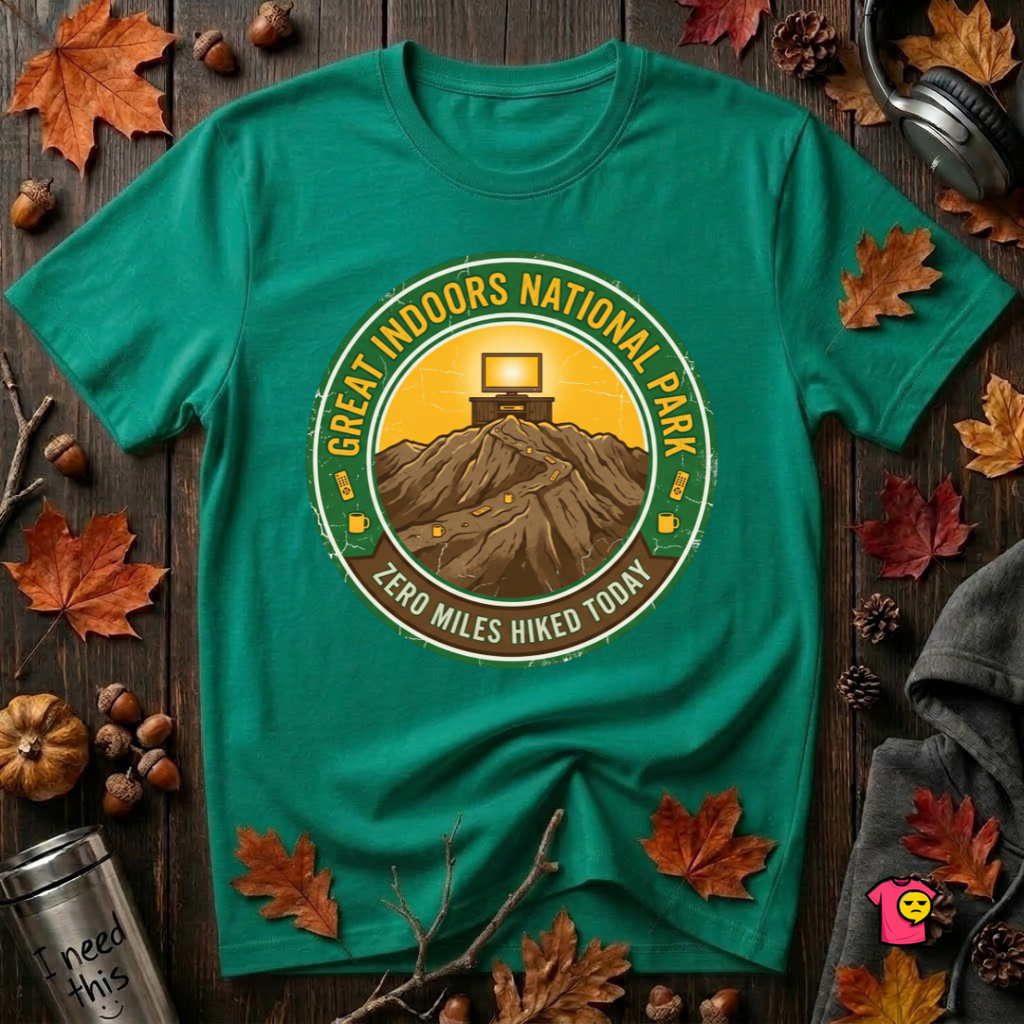 Great Indoors National Park sarcastic graphic t-shirt in Heather Kelly by Snarky Sarks