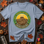 Great Indoors National Park sarcastic graphic t-shirt in Heather Prism Blue by Snarky Sarks