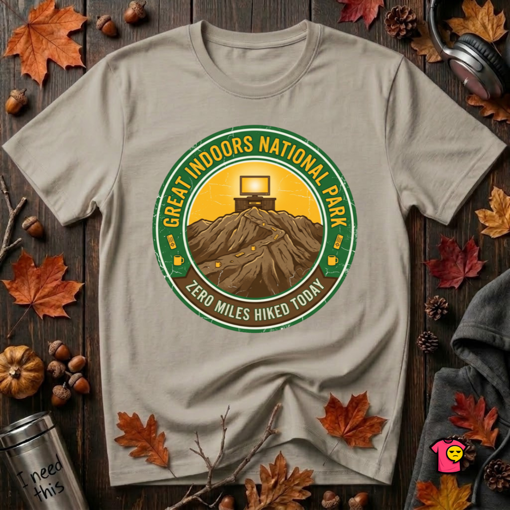 Great Indoors National Park sarcastic graphic t-shirt in Heather Stone by Snarky Sarks