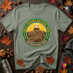 Great Indoors National Park sarcastic graphic t-shirt in Military Green by Snarky Sarks