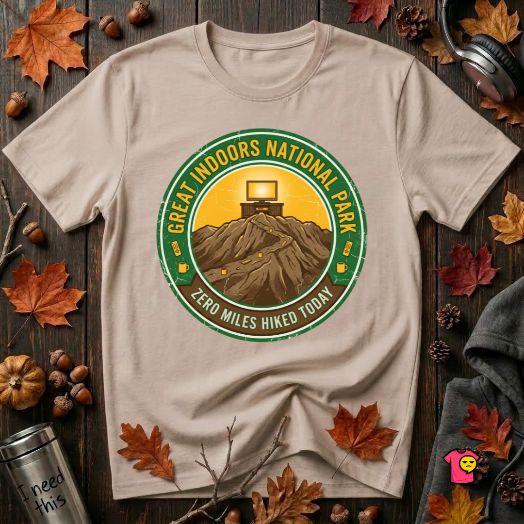 Great Indoors National Park sarcastic graphic t-shirt in Natural by Snarky Sarks