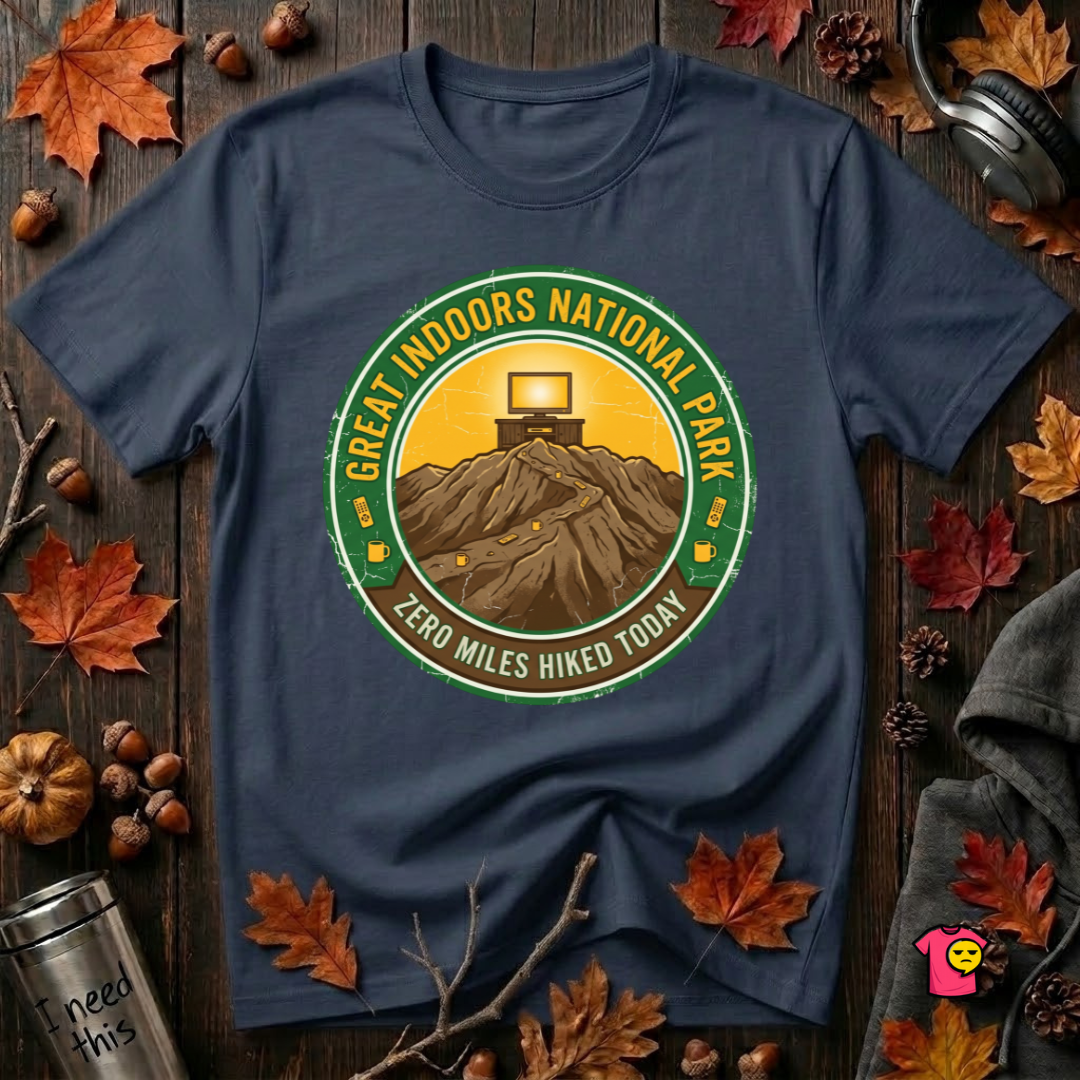 Great Indoors National Park sarcastic graphic t-shirt in Navy by Snarky Sarks