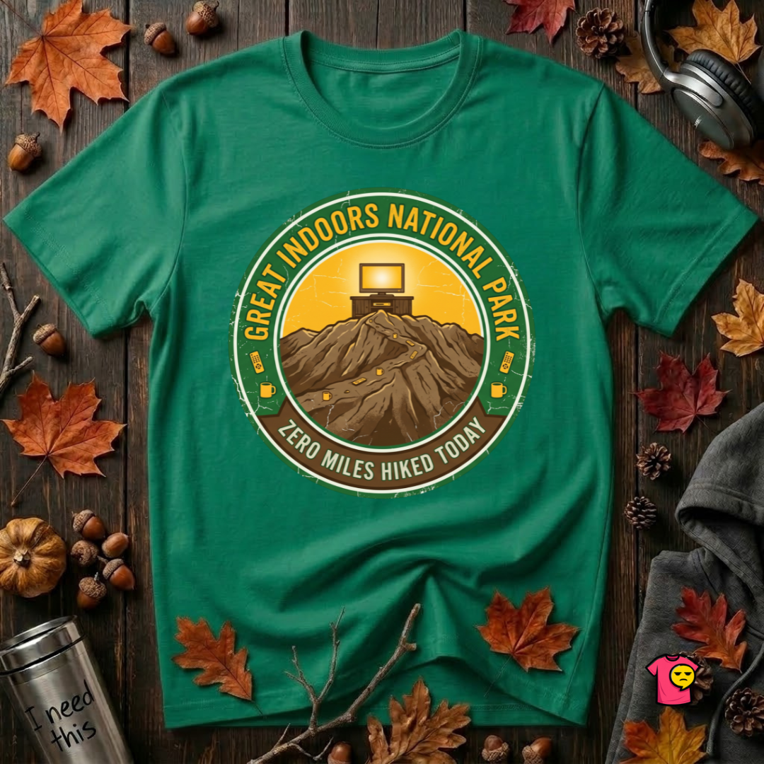 Great Indoors National Park sarcastic graphic t-shirt in Kelly by Snarky Sarks