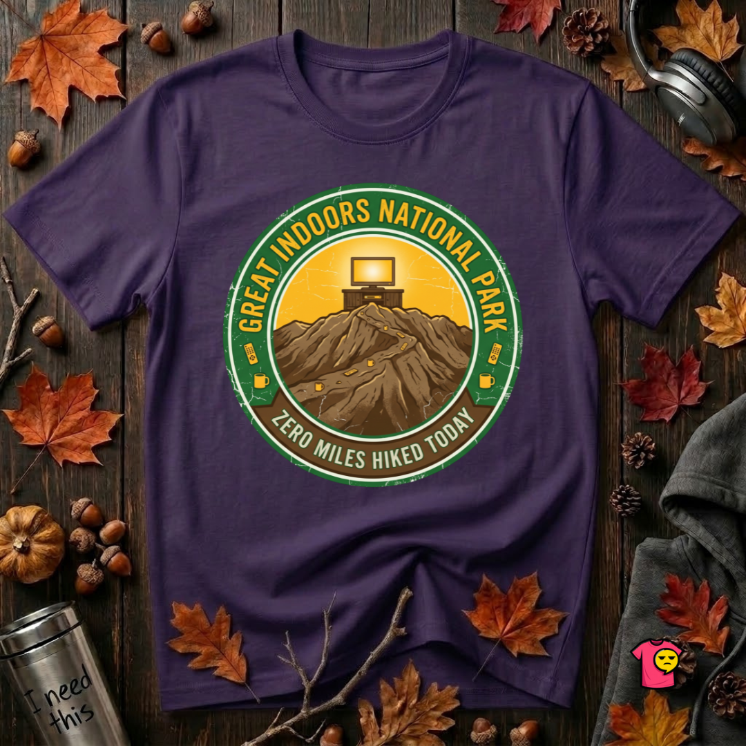 Great Indoors National Park sarcastic graphic t-shirt in Purple by Snarky Sarks