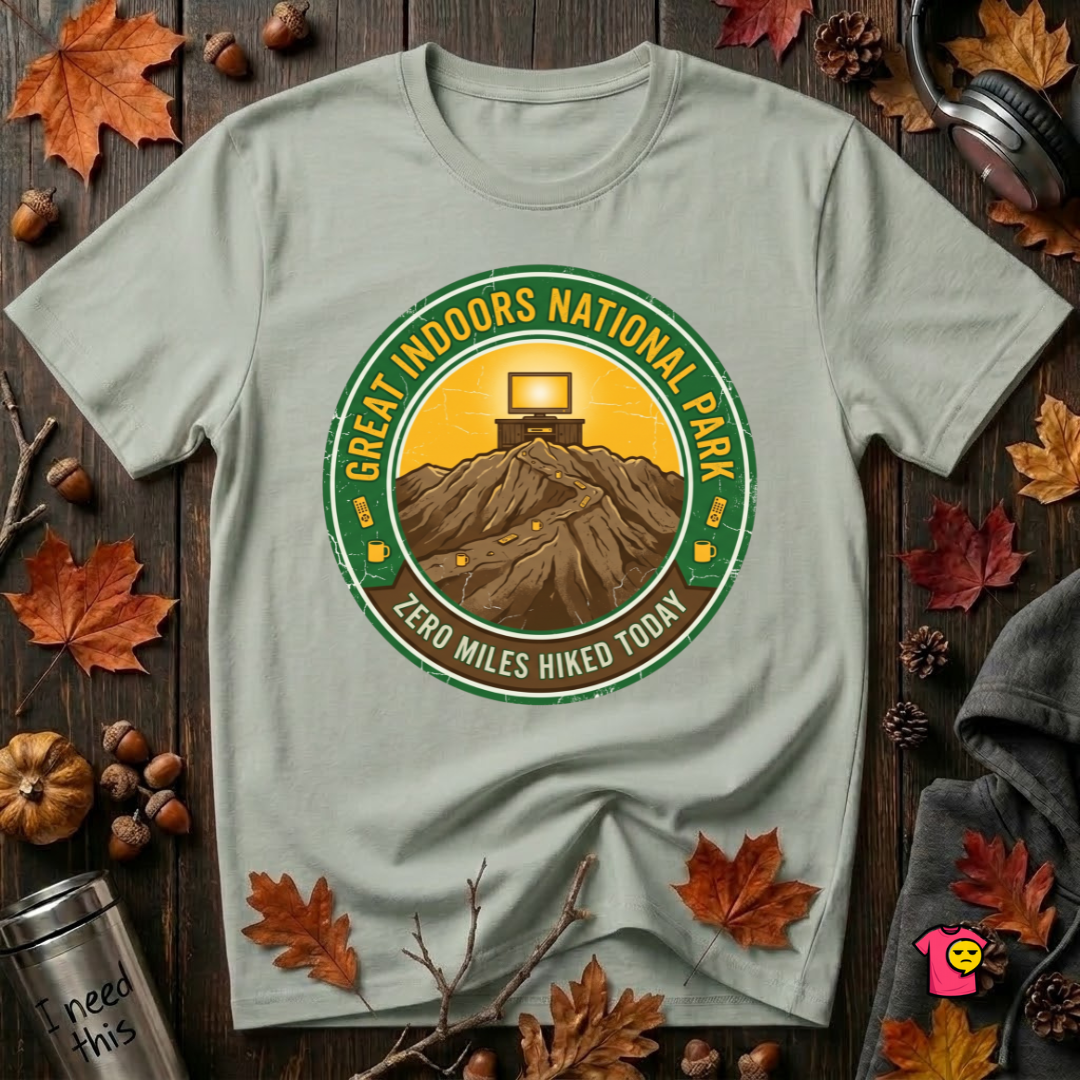 Great Indoors National Park sarcastic graphic t-shirt in Sage by Snarky Sarks