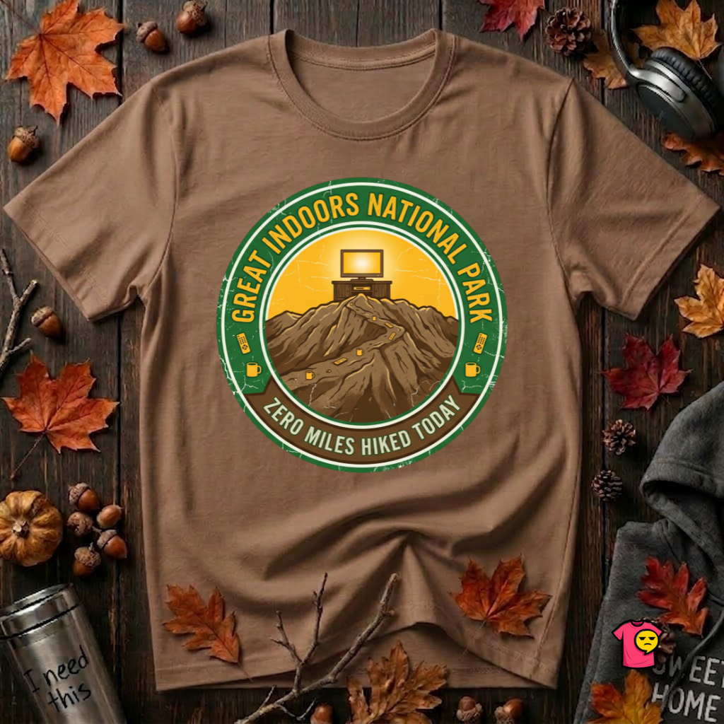 Great Indoors National Park sarcastic graphic t-shirt in Sand Dune by Snarky Sarks