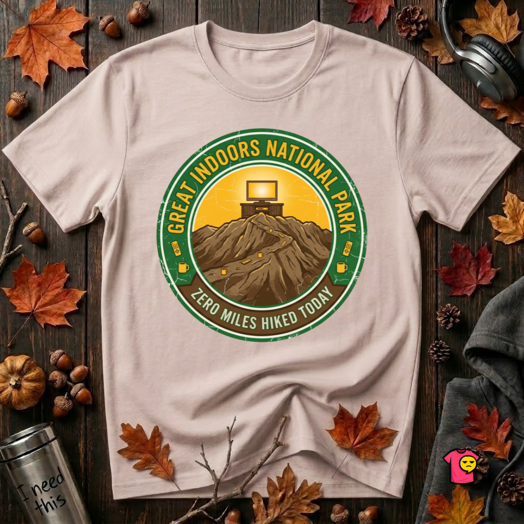 Great Indoors National Park sarcastic graphic t-shirt in Soft Pink by Snarky Sarks