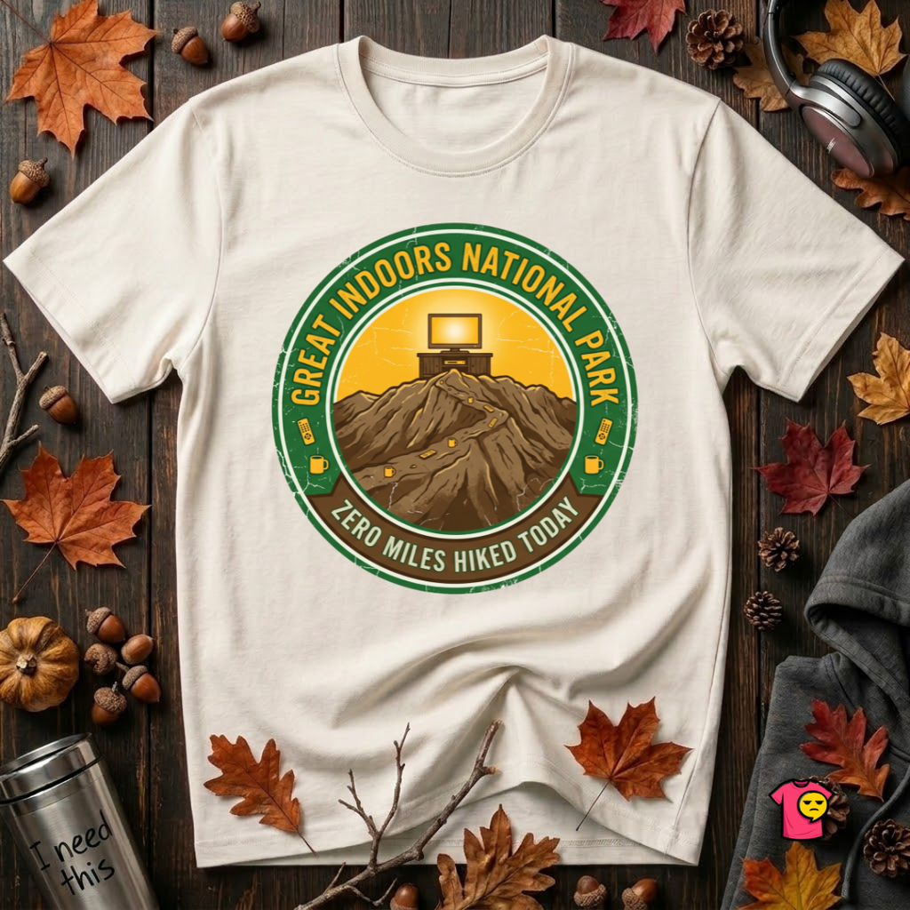 Great Indoors National Park sarcastic graphic t-shirt in White by Snarky Sarks
