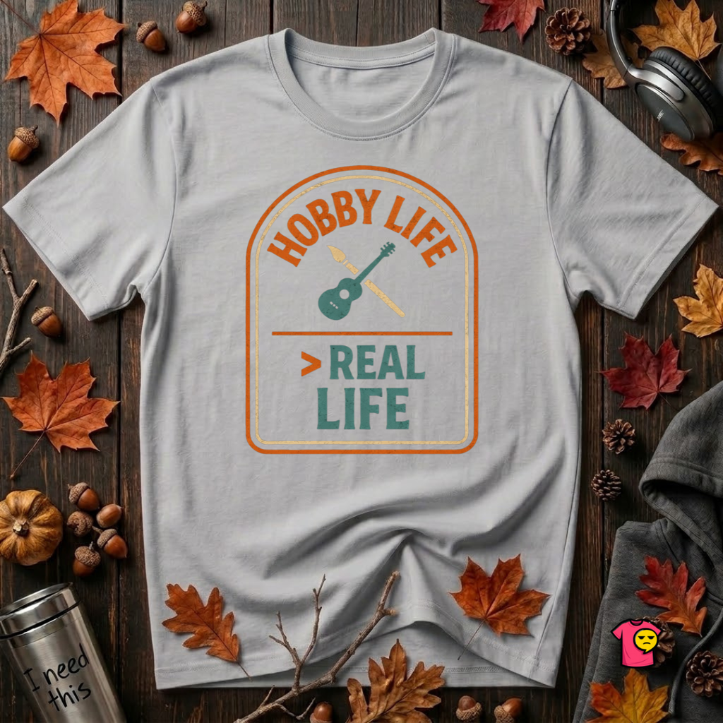 Hobby Life > Real Life sarcastic graphic t-shirt in Solid Athletic Gray by Snarky Sarks