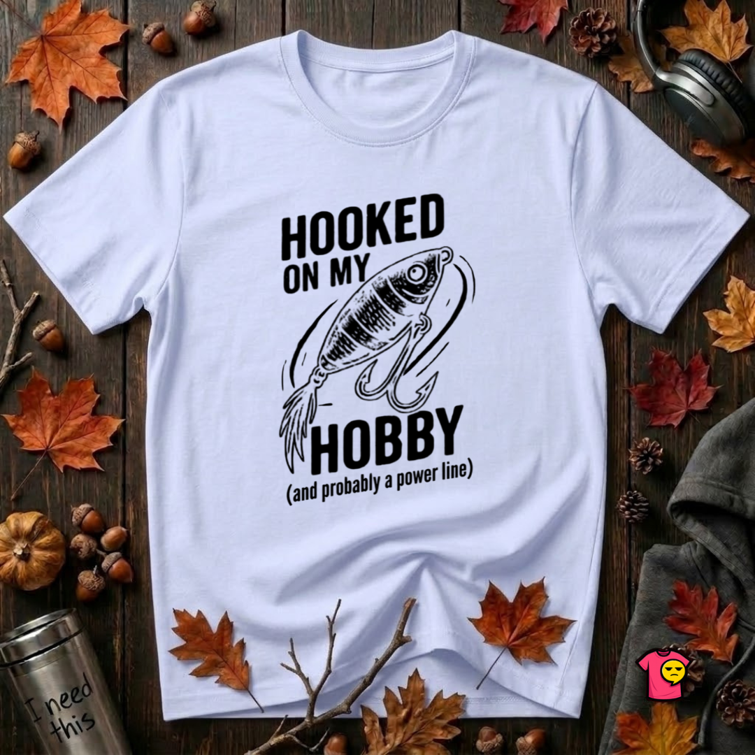 Hooked On My Hobby sarcastic graphic t-shirt in Ash by Snarky Sarks
