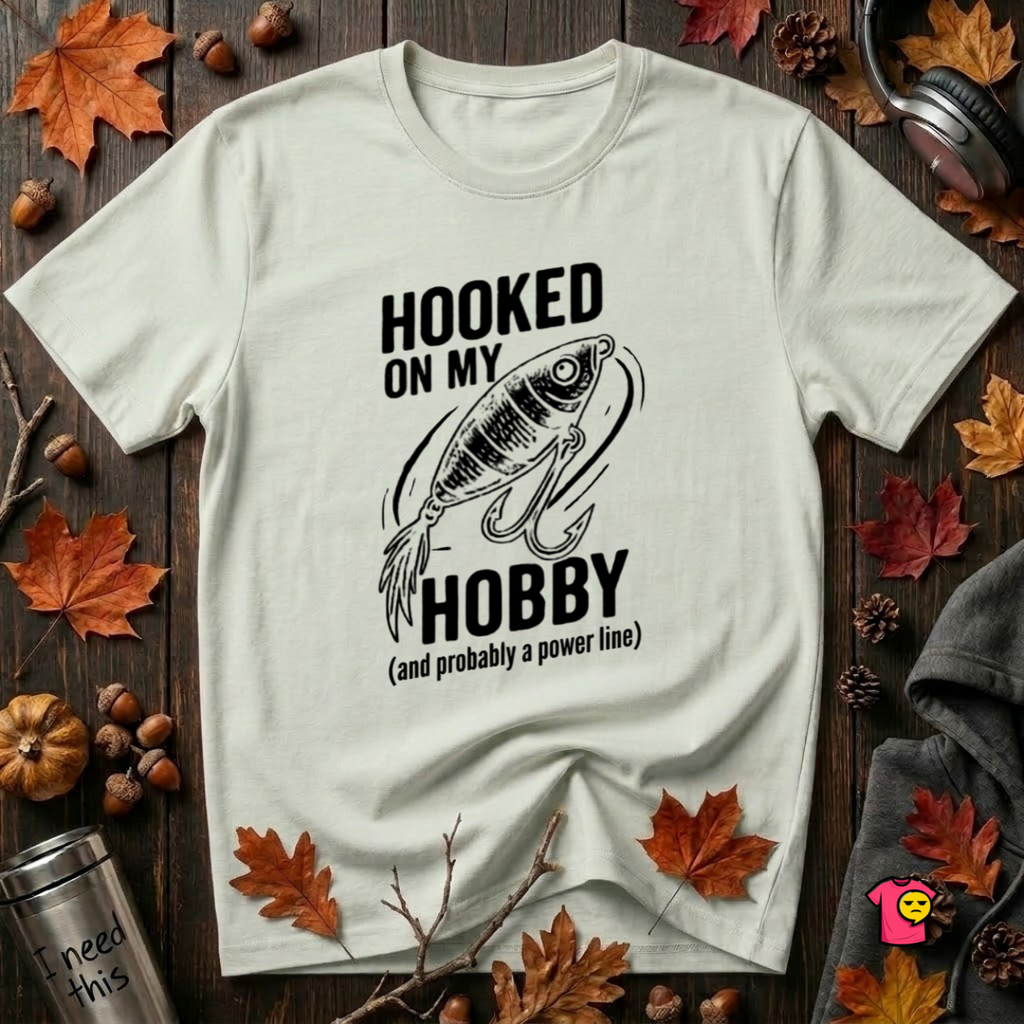 Hooked On My Hobby sarcastic graphic t-shirt in Citron by Snarky Sarks