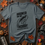 Hooked On My Hobby sarcastic graphic t-shirt in Dark Gray by Snarky Sarks