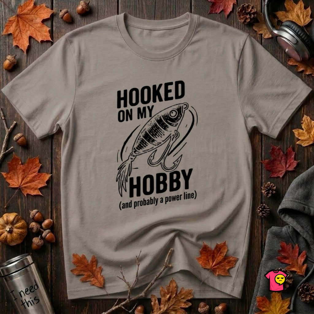 Hooked On My Hobby sarcastic graphic t-shirt in Deep Heather by Snarky Sarks