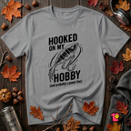 Hooked On My Hobby sarcastic graphic t-shirt in Heather Storm by Snarky Sarks