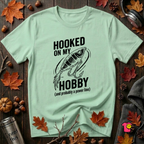 Hooked On My Hobby sarcastic graphic t-shirt in Mint by Snarky Sarks