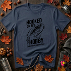 Hooked On My Hobby sarcastic graphic t-shirt in Navy by Snarky Sarks