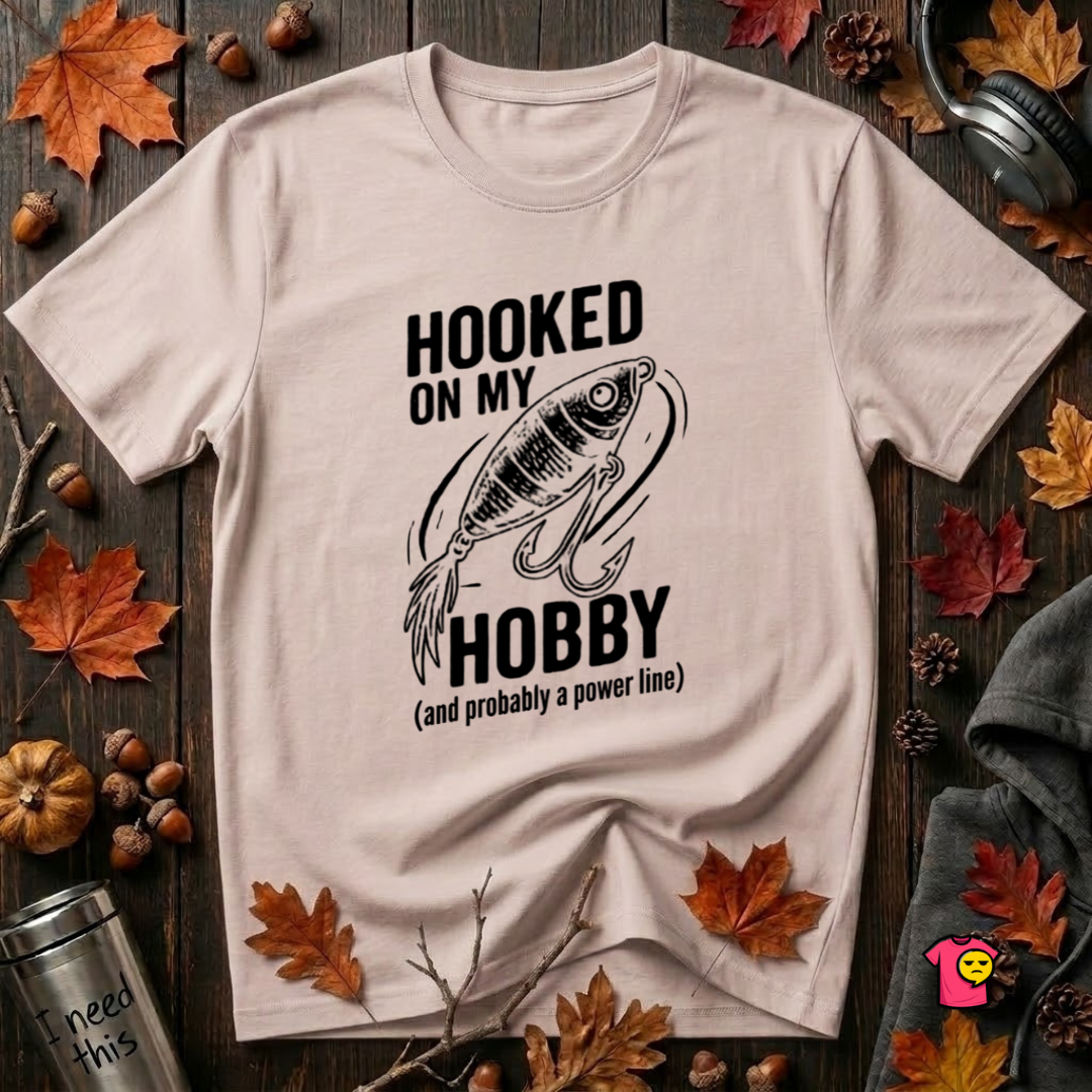 Hooked On My Hobby sarcastic graphic t-shirt in Soft Pink by Snarky Sarks