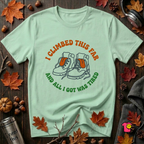 I Climbed This Far...and Got Tired sarcastic graphic t-shirt in Mint by Snarky Sarks