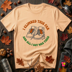 I Climbed This Far...and Got Tired sarcastic graphic t-shirt in Peach by Snarky Sarks