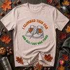 I Climbed This Far...and Got Tired sarcastic graphic t-shirt in Soft Pink by Snarky Sarks