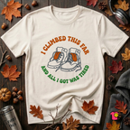 I Climbed This Far...and Got Tired sarcastic graphic t-shirt in White by Snarky Sarks