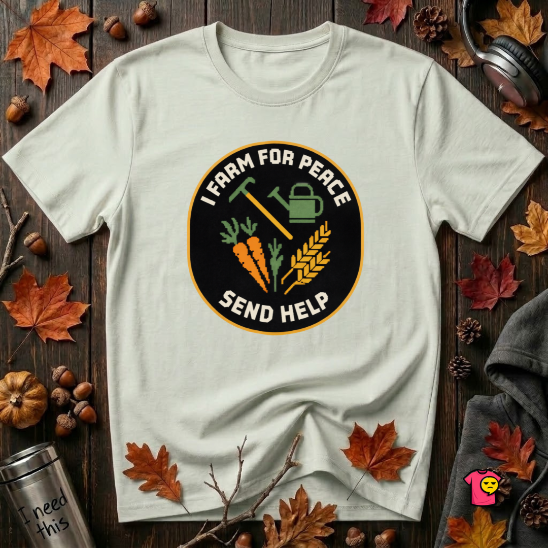 I Farm For Peace -- Send Help sarcastic graphic t-shirt in Citron by Snarky Sarks