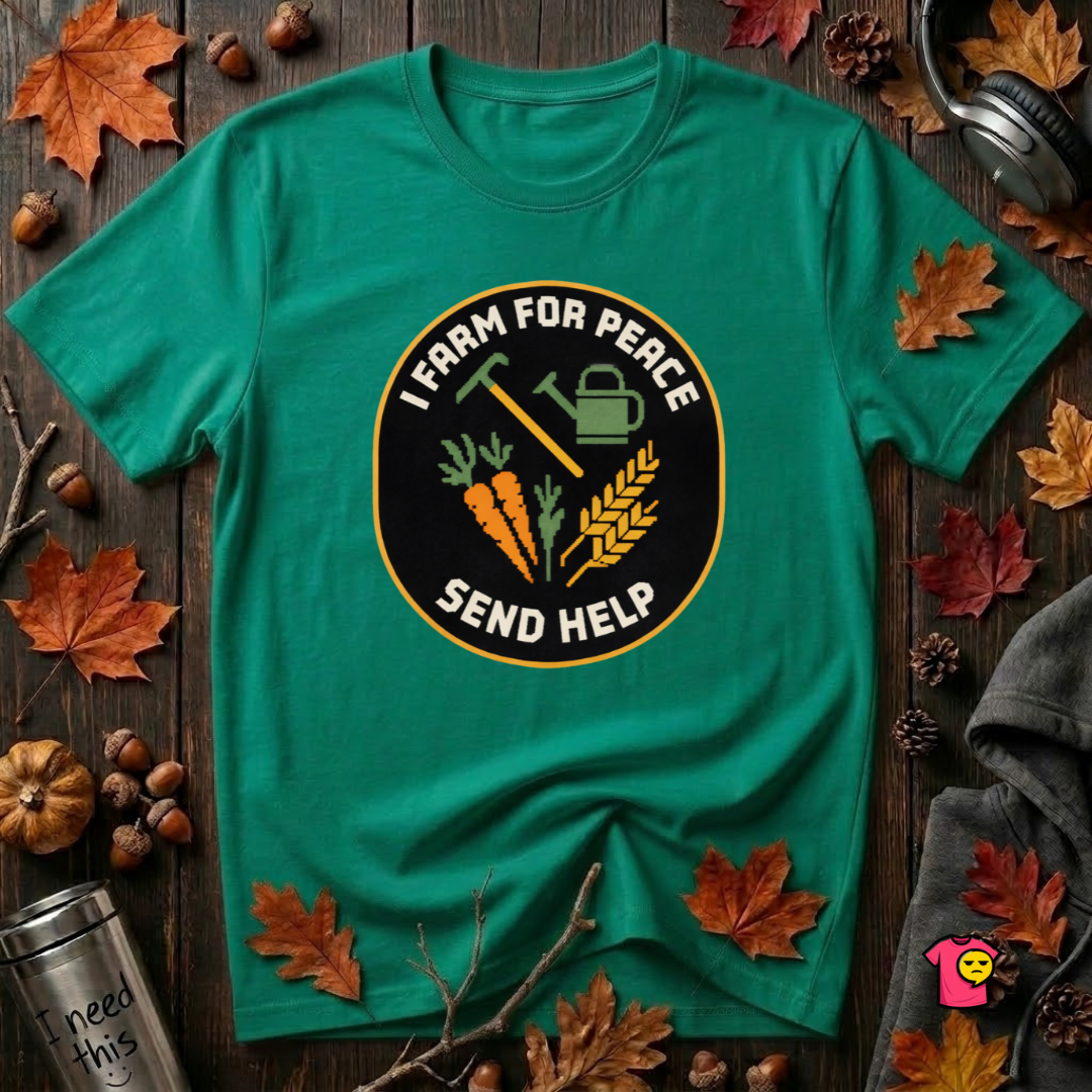 I Farm For Peace -- Send Help sarcastic graphic t-shirt in Heather Kelly by Snarky Sarks