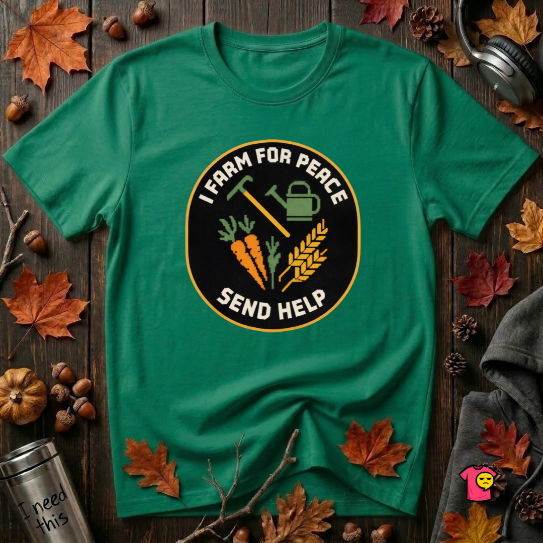 I Farm For Peace -- Send Help sarcastic graphic t-shirt in Kelly by Snarky Sarks