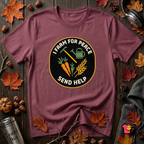 I Farm For Peace -- Send Help sarcastic graphic t-shirt in Maroon by Snarky Sarks