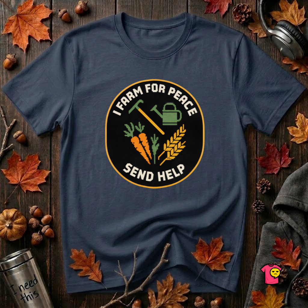 I Farm For Peace -- Send Help sarcastic graphic t-shirt in Navy by Snarky Sarks