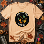 I Farm For Peace -- Send Help sarcastic graphic t-shirt in Peach by Snarky Sarks