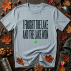 I Fought the Lake and the Lake Won sarcastic graphic t-shirt in Blue by Snarky Sarks