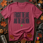 I Fought the Lake and the Lake Won sarcastic graphic t-shirt in Cardinal by Snarky Sarks
