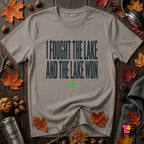 I Fought the Lake and the Lake Won sarcastic graphic t-shirt in Deep Heather by Snarky Sarks