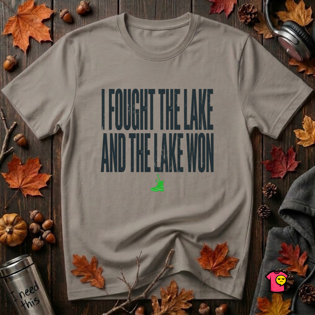 I Fought the Lake and the Lake Won sarcastic graphic t-shirt in Deep Heather by Snarky Sarks