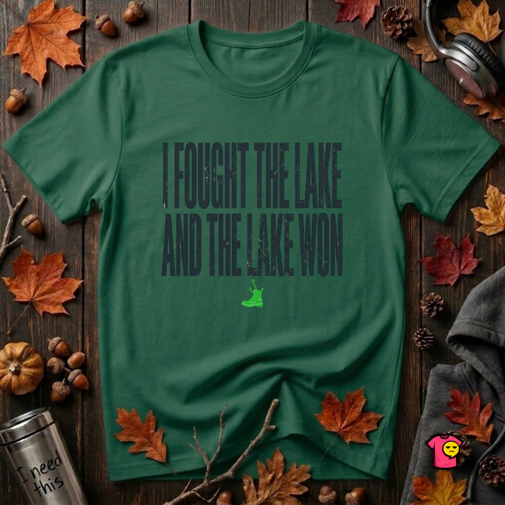 I Fought the Lake and the Lake Won sarcastic graphic t-shirt in Evergreen by Snarky Sarks