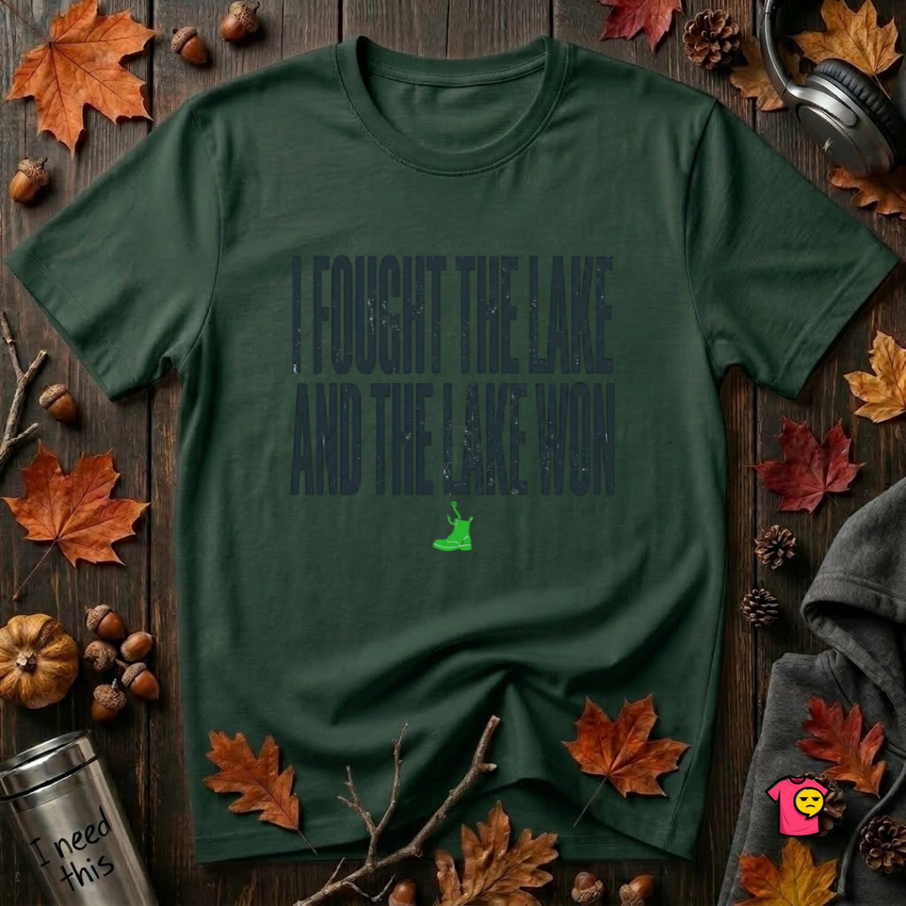 I Fought the Lake and the Lake Won sarcastic graphic t-shirt in Forest by Snarky Sarks