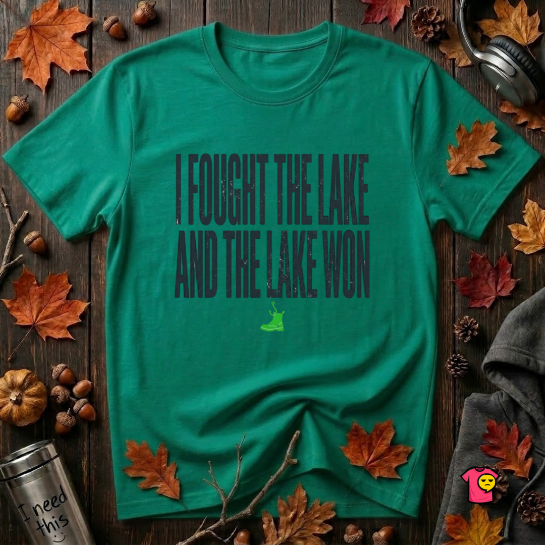 I Fought the Lake and the Lake Won sarcastic graphic t-shirt in Heather Kelly by Snarky Sarks