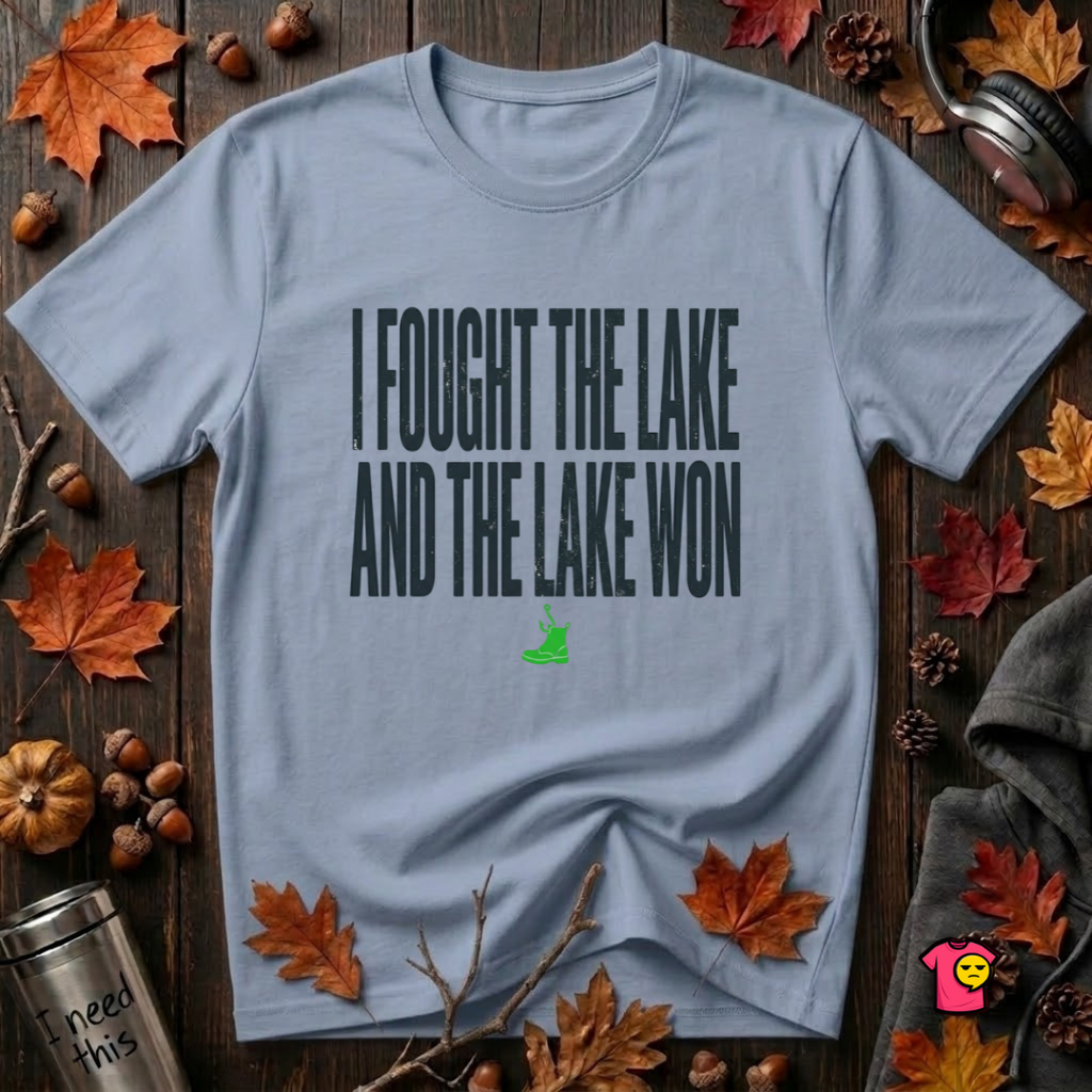 I Fought the Lake and the Lake Won sarcastic graphic t-shirt in Heather Prism Blue by Snarky Sarks