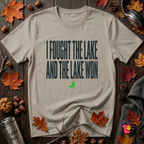I Fought the Lake and the Lake Won sarcastic graphic t-shirt in Heather Stone by Snarky Sarks