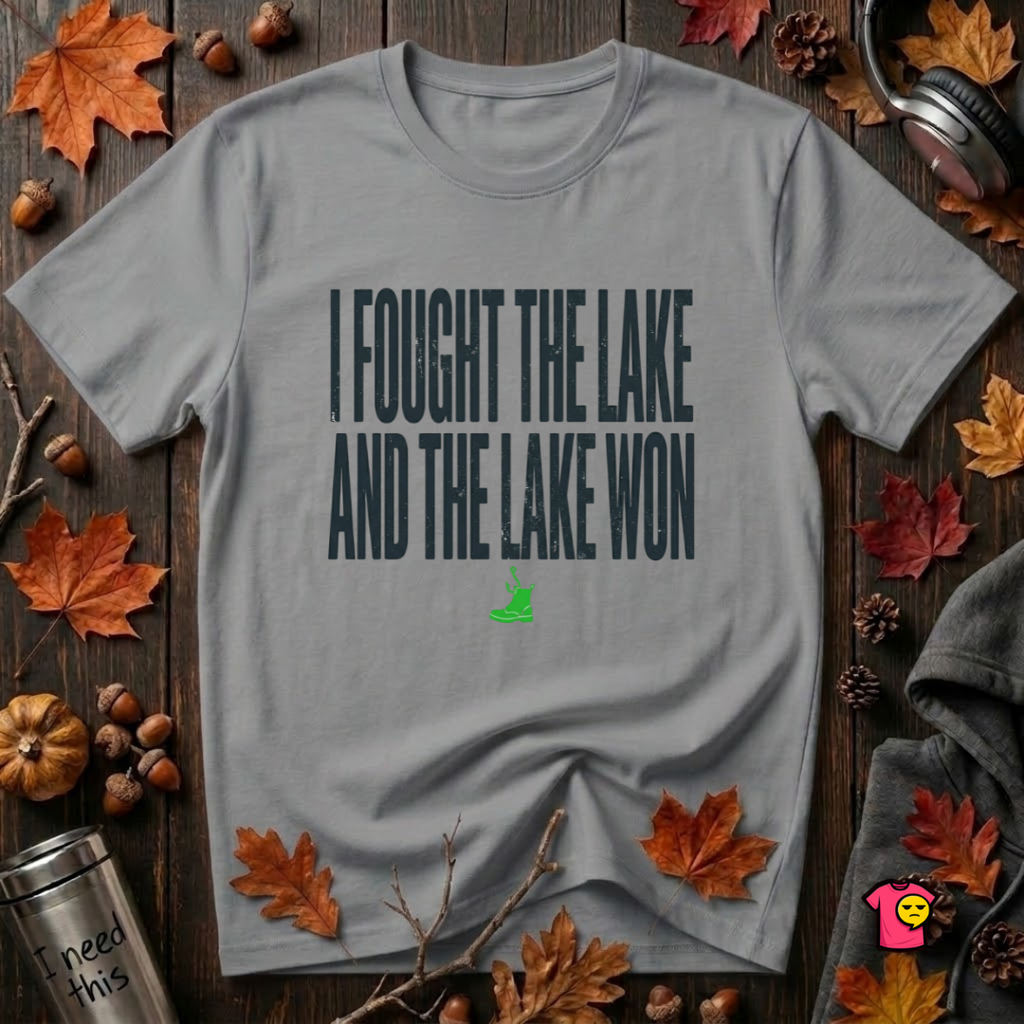 I Fought the Lake and the Lake Won sarcastic graphic t-shirt in Heather Storm by Snarky Sarks