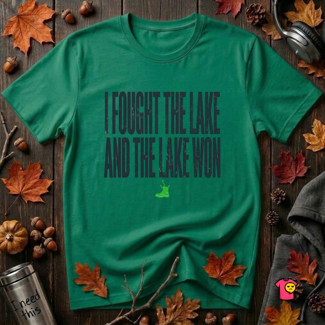 I Fought the Lake and the Lake Won sarcastic graphic t-shirt in Kelly by Snarky Sarks