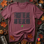 I Fought the Lake and the Lake Won sarcastic graphic t-shirt in Maroon by Snarky Sarks