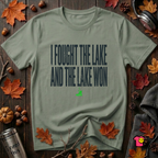 I Fought the Lake and the Lake Won sarcastic graphic t-shirt in Military Green by Snarky Sarks