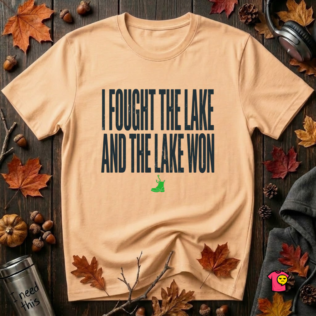 I Fought the Lake and the Lake Won sarcastic graphic t-shirt in Peach by Snarky Sarks