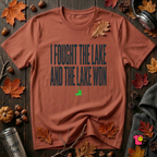 I Fought the Lake and the Lake Won sarcastic graphic t-shirt in Rust by Snarky Sarks