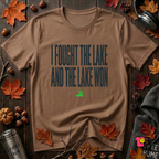 I Fought the Lake and the Lake Won sarcastic graphic t-shirt in Sand Dune by Snarky Sarks